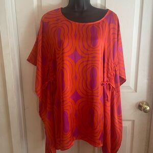 New York & Company Orange and Fuchsia Abstract Tunic
